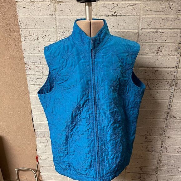 Vintage Southern Lady Blue Quilted Zip Front Vest sz L - Picture 2 of 11
